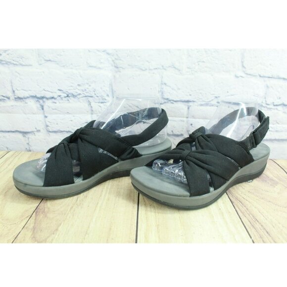 Clarks Arla Meg Cloudsteppers Black Nylon Cushioned Flat Sandals Size 9 M - Picture 2 of 9